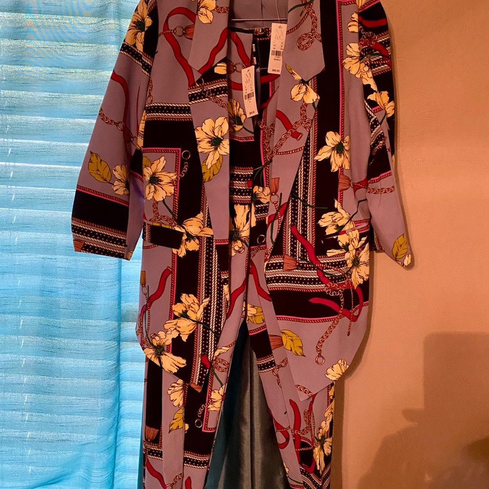 New York & Company Floral Patterned Pantsuit - Blue and Yellow